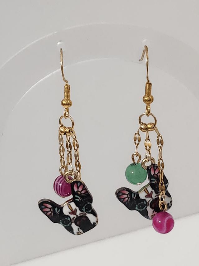 Boucle d’oreille bouledogue multicouleur 
