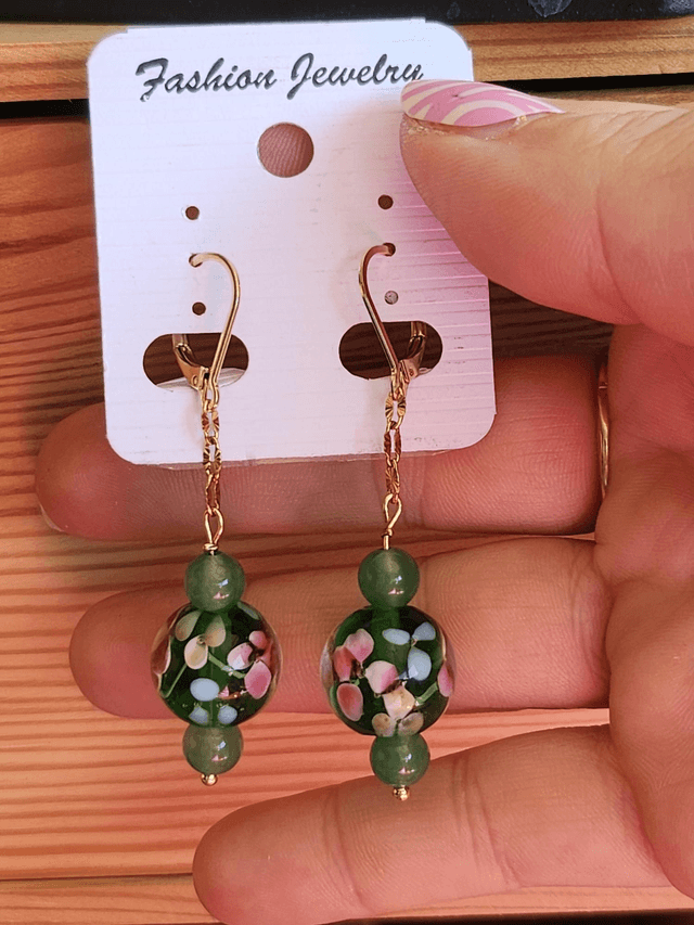Boucle perle en verre et aventurine